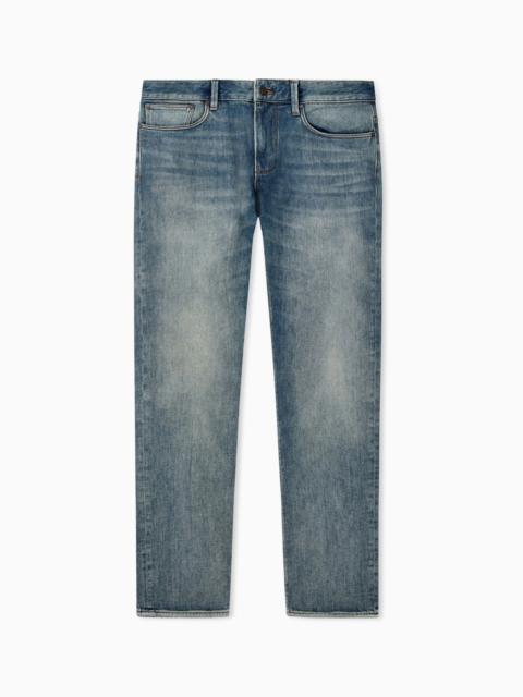 EMPORIO ARMANI SLIM FIT JEANS IN STONE WASHED DENIM WITH FIVE POCKETS