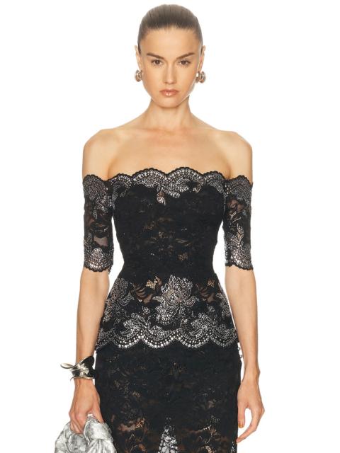 rabanne Studded Lace Boatneck Top