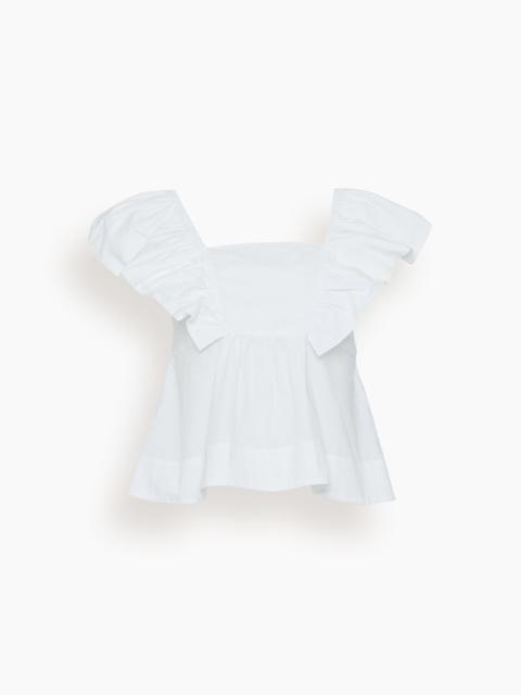 GANNI Cotton Poplin Ruffle Blouse in Bright White