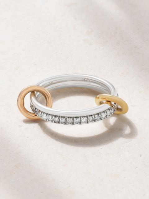 Spinelli Kilcollin Marigold set of two sterling silver and 18-karat yellow and rose gold diamond rings Silver