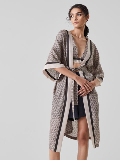 Starburst flower silk pongee kimono with monili