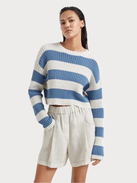 Striped dazzling cotton English rib cropped sweater