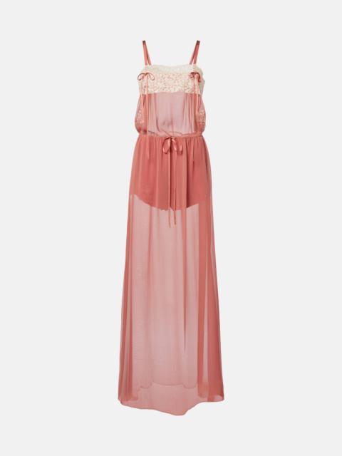 SAINT LAURENT Lace-trimmed silk crêpe muslin maxi dress