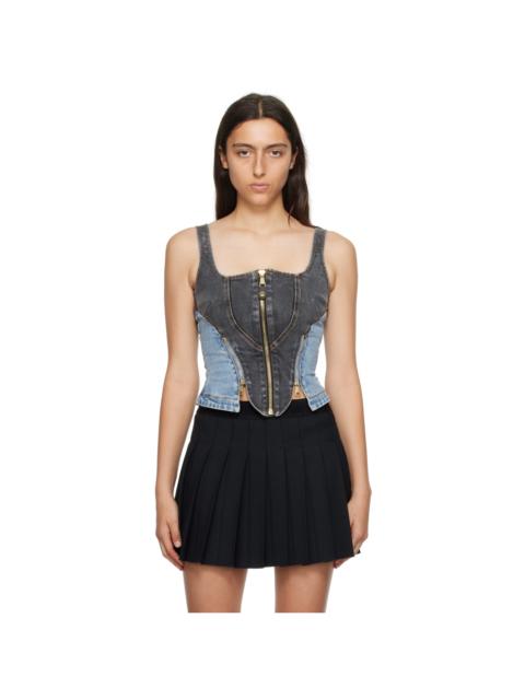 VERSACE JEANS COUTURE Black Paneled Denim Tank Top