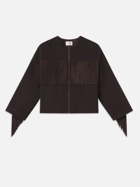 FRAME Mix Suede Fringe Coat in Chocolate Brown