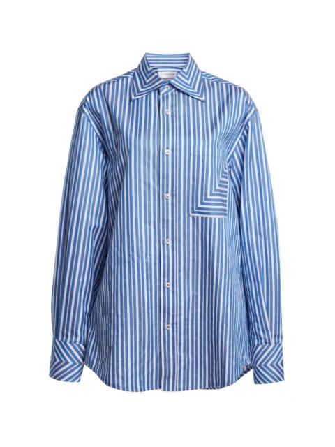 Victoria Beckham Striped Button-Up Cotton Shirt blue