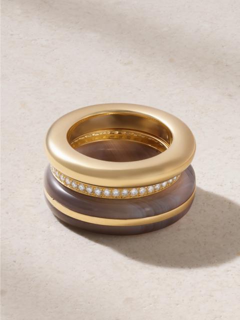 By Pariah Classic Stack Set Of Three 14-karat Recycled Gold, Agate And Diamond Ring