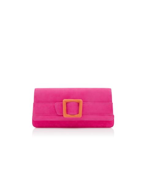 Manolo Blahnik Bright Pink and Orange Suede Buckle Clutch