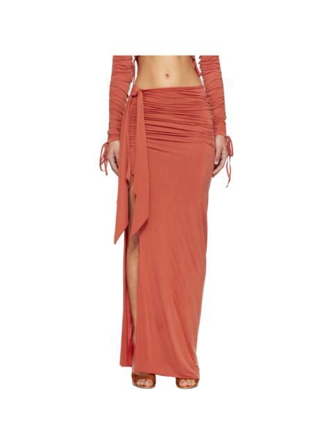 Balmain Orange Knotted Split Jersey Maxi Skirt