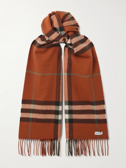 Burberry Fringed checked cashmere scarf Orange