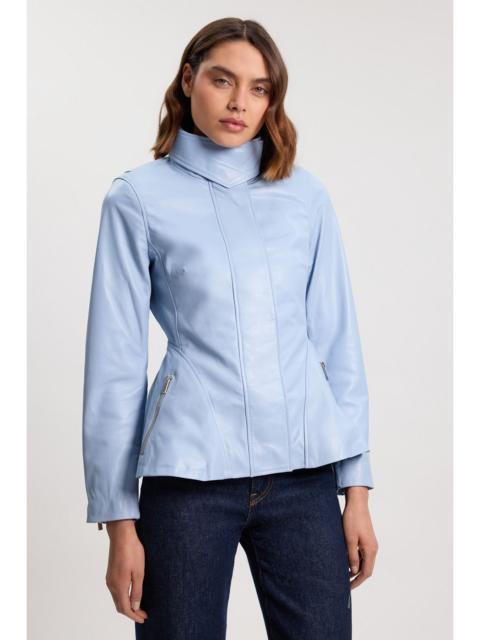 KAREN MILLEN Leather Zip Up Peplum Jacket