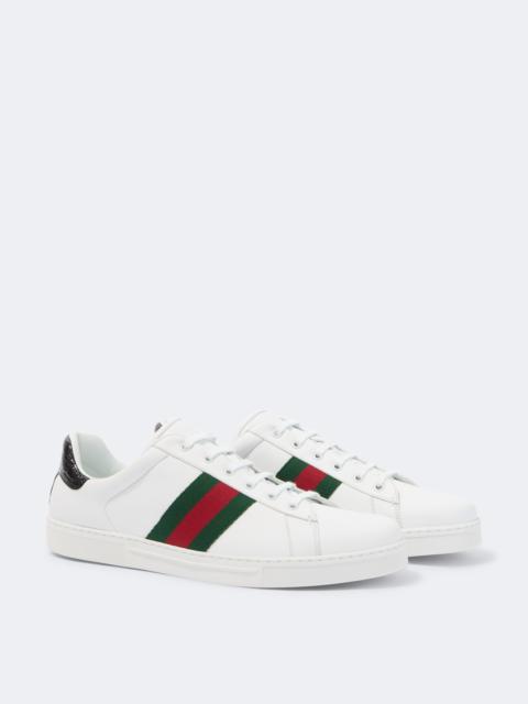 GUCCI Ace Web Stripe leather sneakers