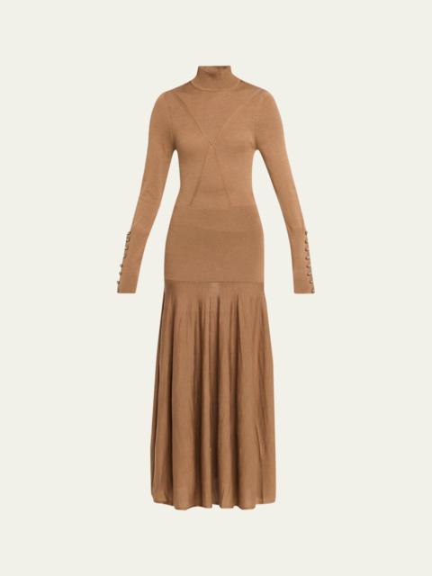 rabanne Turtleneck Wool-Silk Knit Drop-Waist Maxi Dress