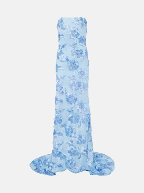 ROTATE Alberty floral-appliqué mesh gown