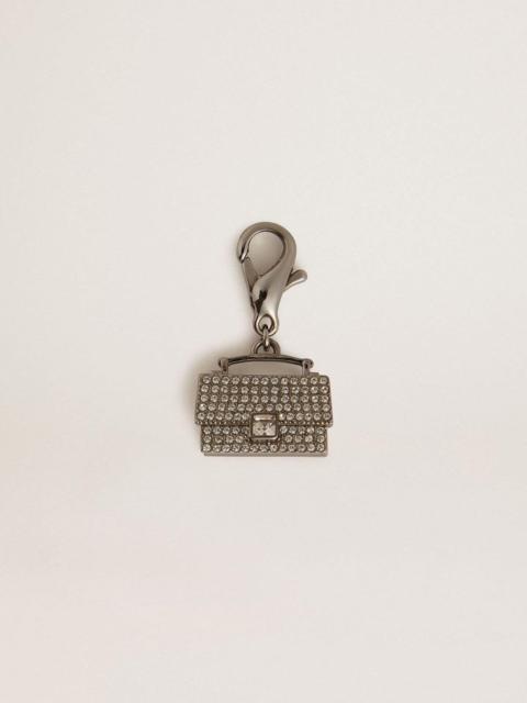 Golden Goose Purse-shaped charm in silver-colored brass with crystals