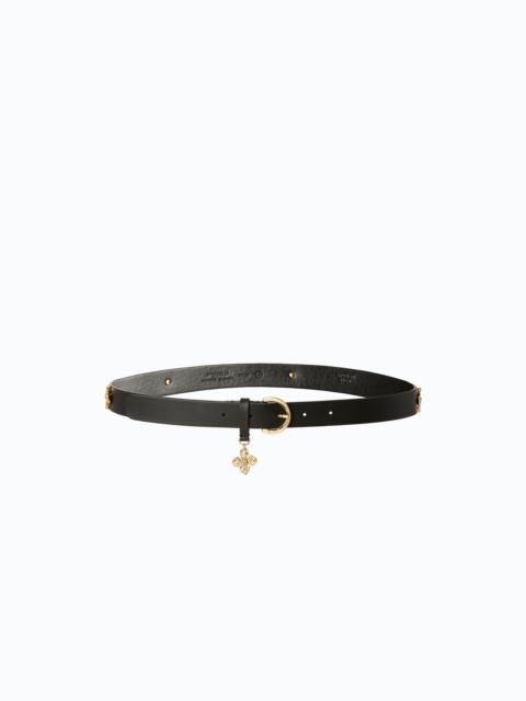 PINKO LEATHER BELT WITH FLORAL STUDS, 2 CM