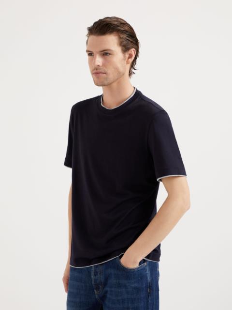 Brunello Cucinelli Silk and cotton lightweight jersey crew neck T-shirt with faux-layering