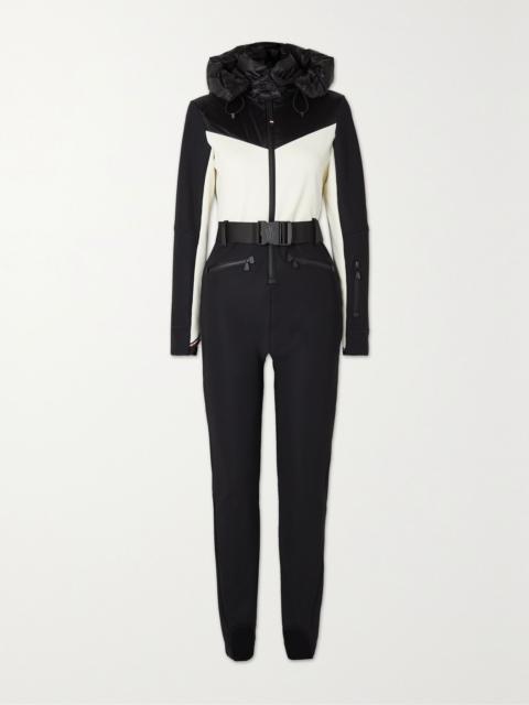 Moncler Grenoble Hooded belted two-tone down ski suit Black