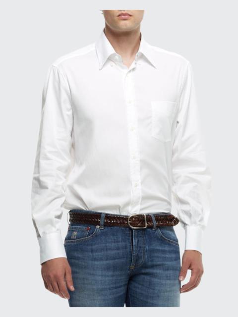Men's Basic Fit Solid Sport Shirt with Button-Down Collar