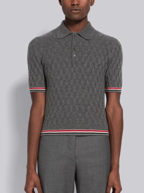 Thom Browne Cashmere Stripe Round Collar Short Sleeve Polo
