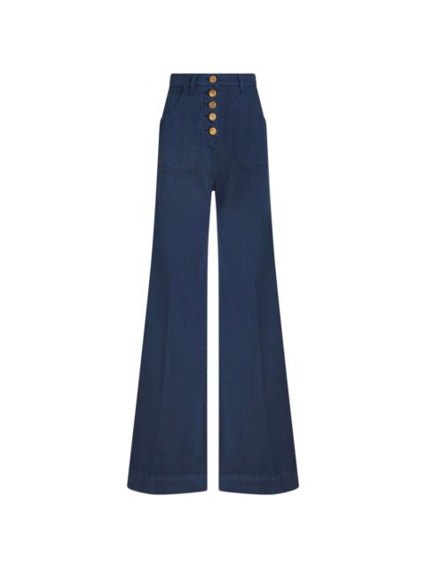 Etro logo-embossed button high-rise flared jeans