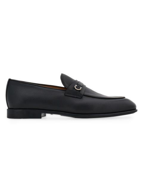 FERRAGAMO Men's Desio Leather Gancio Penny Loafers - Nero Leather
