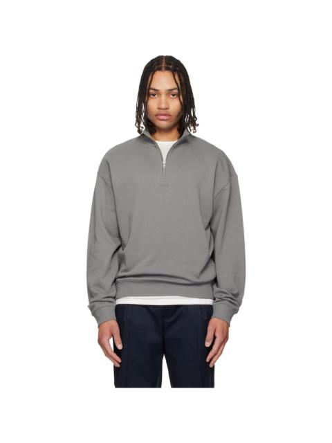 HUGO Gray Cotton Terry Logo-Print Sweatshirt