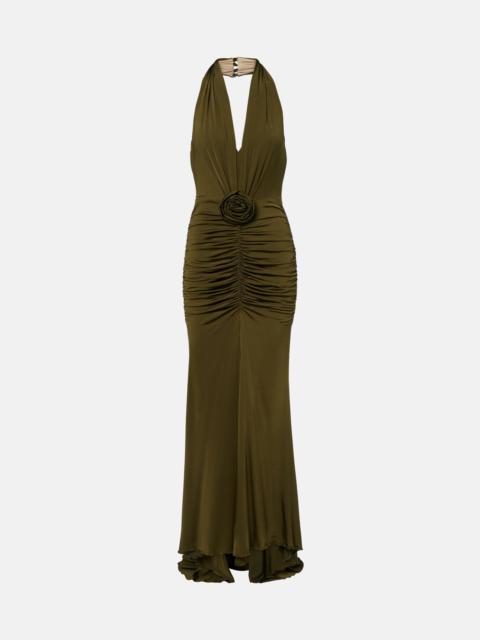 Blumarine Floral-appliqué ruched maxi dress