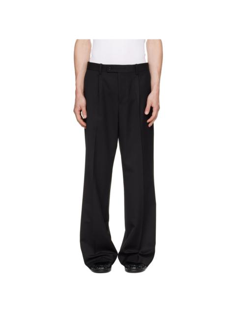 Tonywack Black Melange Wool Wide-Leg Pleated Trousers