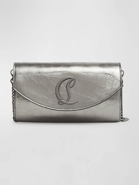 Loubi54 Wallet on Chain in Croc-Embossed Leather