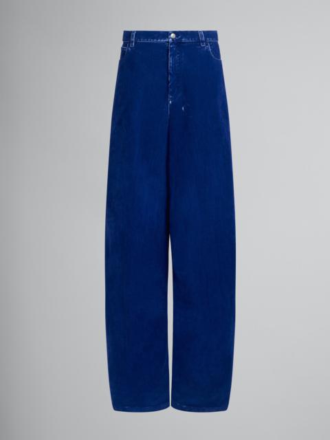 BLUE WIDE 5 POCKET TROUSERS IN FLOCKED DENIM