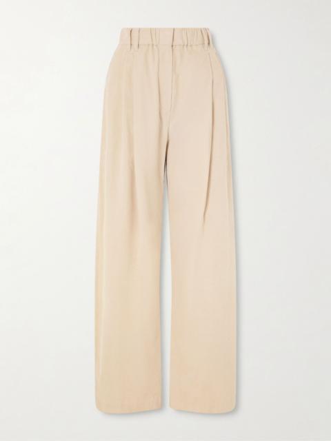 Brunello Cucinelli Pleated cotton, Lyocell and cashmere-blend corduroy wide-leg pants Cream