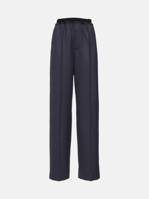 Striped high-rise wool straight pants
