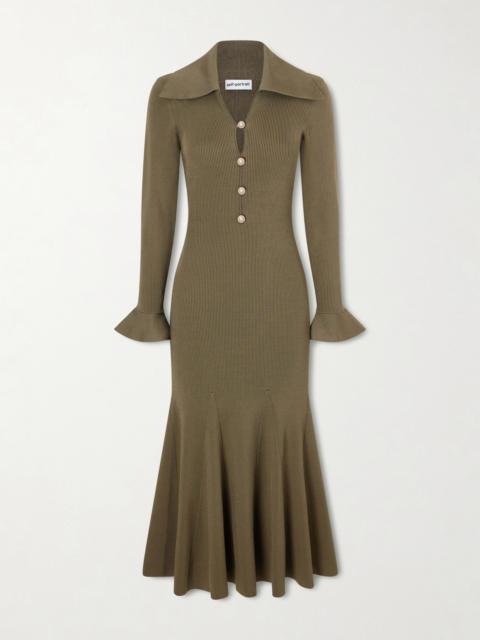 self-portrait Embellished Ribbed-knit Midi Dress