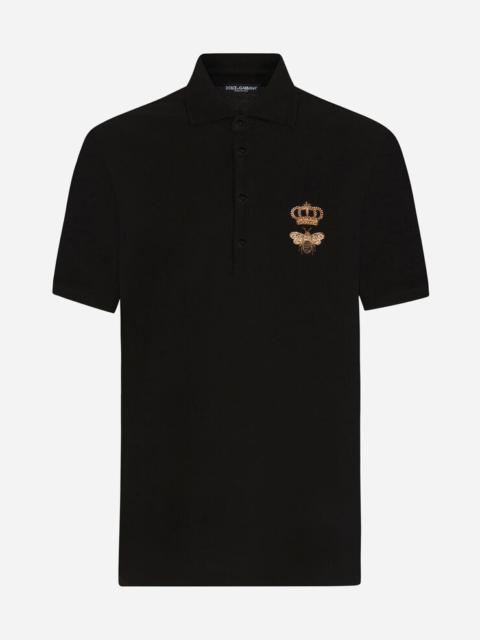 Dolce & Gabbana Cotton piqué polo-shirt with lurex embroidery