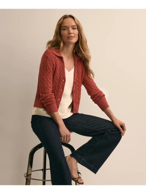 Brooks Brothers Cropped Cotton Cable-Knit Polo Cardigan