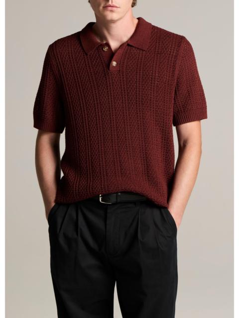 Vince Seed-Stitch Rib Cotton Polo Sweater