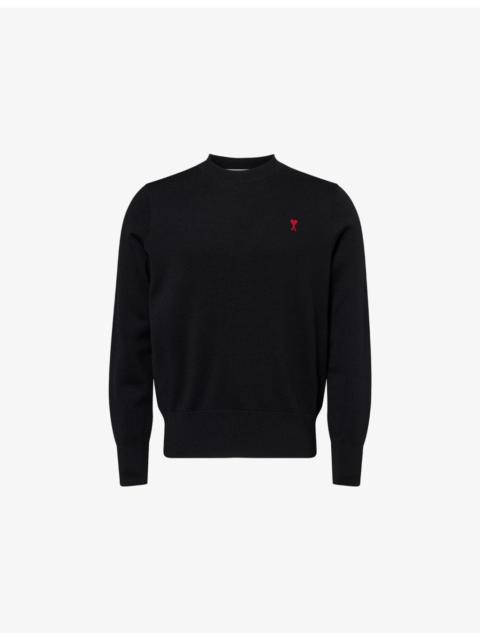 AMI Paris Logo-Embroidered Crew-Neck Merino Wool Jumper