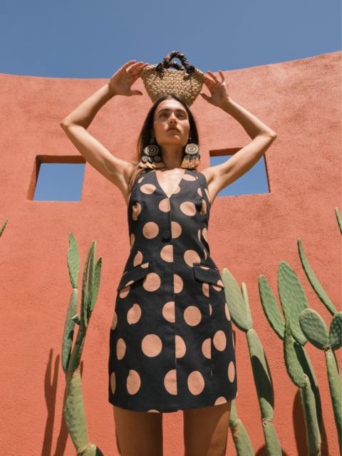 SIMONMILLER Kirra Linen Mini Dress In Black/Tan Polka Dot