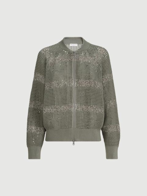 Brunello Cucinelli Cotton net cardigan with dazzling stripes
