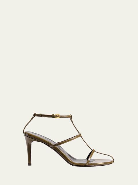 KHAITE Leather T-Strap Sandals
