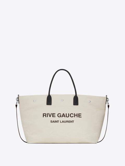 SAINT LAURENT rive gauche maxi shopping bag in printed canvas and smooth leather