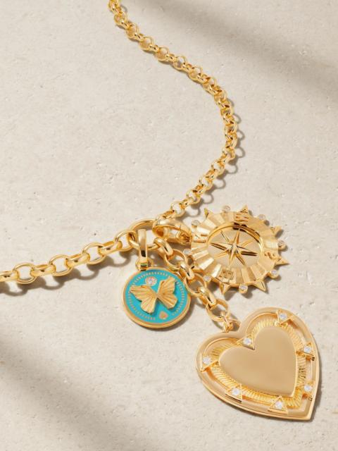 FOUNDRAE Love, Internal Compass & Reverie 18-karat gold, diamond and enamel necklace Gold