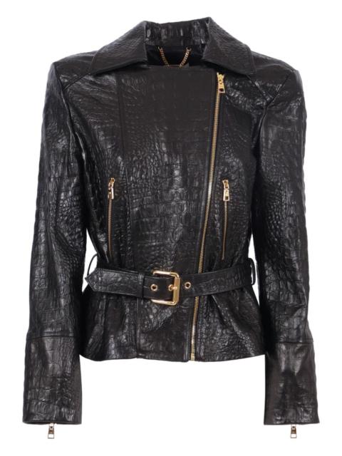 ELISABETTA FRANCHI crocodile-effect belted jacket