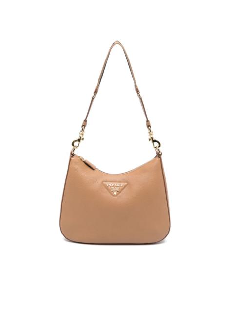 logo-embossed leather shoulder bag