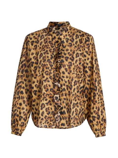 R13 Women's Leopard-Print Ruffle-Trim Cotton Blouse - Yellow Cheetah