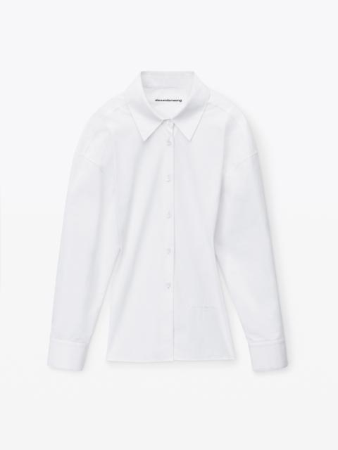 Alexander Wang COTTON CINCHED BUTTON UP WITH RIBBED TRIM