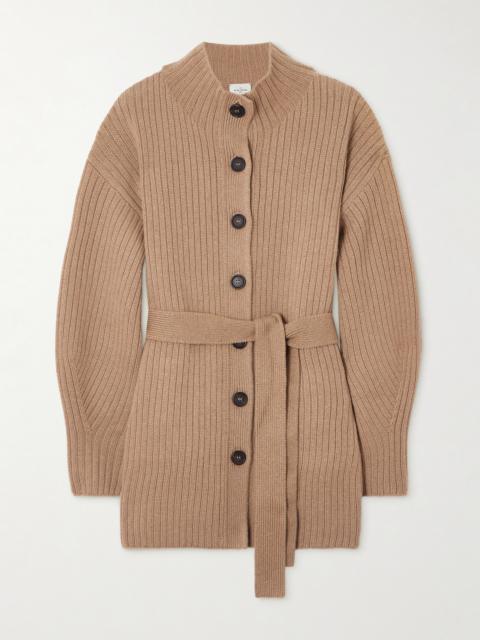 LE KASHA Cotai Belted Ribbed Organic Cashmere Cardigan