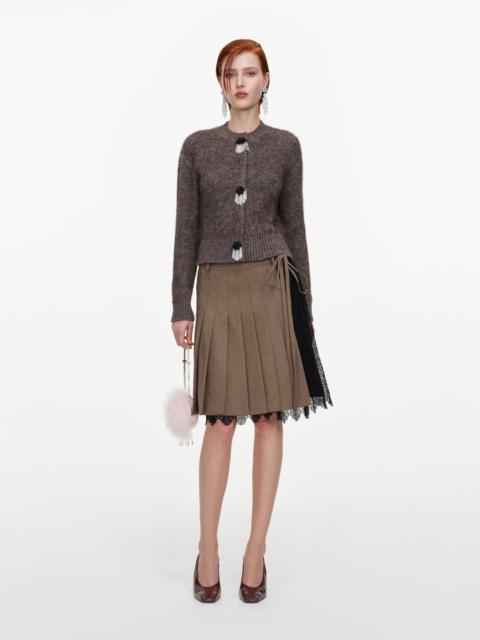 self-portrait Brown Twill Lace Pleated Midi Skirt
