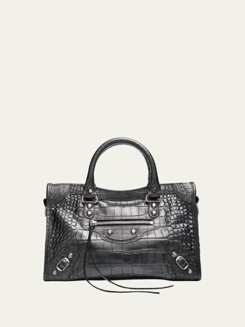 BALENCIAGA Le City Small Croc-Embossed Leather Top-Handle Bag
